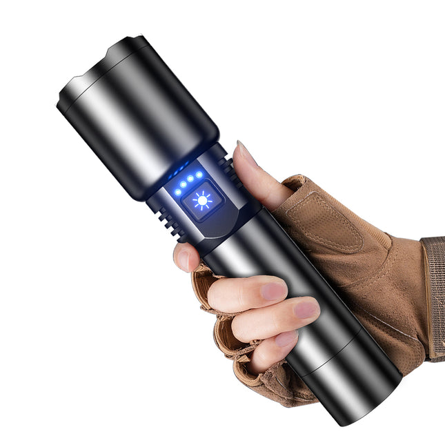 Kezu Aluminum Alloy Strong Light Flashlight , White Laser Wick ,Battery Indicator , Night Fluorescent Strip ( KH - W508 )
