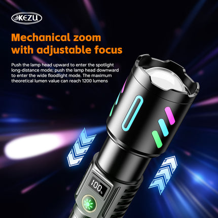 Kezu Aluminum Alloy Strong Light Flashlight , Power Display , Night Fluorescent Strip ( KH - W514 )