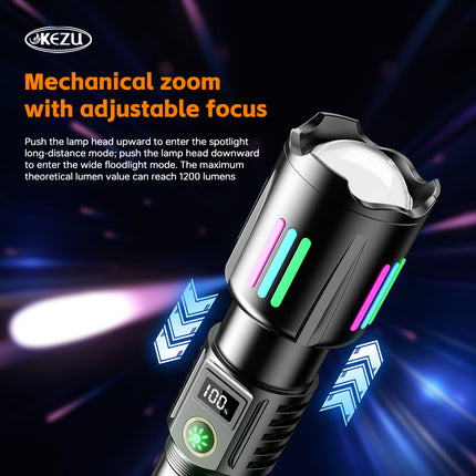 Kezu Aluminum Alloy Strong Light Flashlight , Power Display , Night Fluorescent Strip ( KH - W515 )