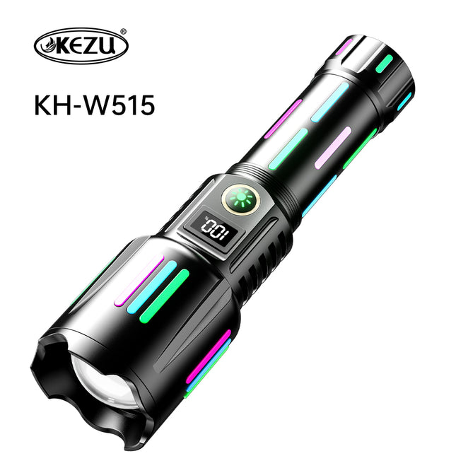Kezu Aluminum Alloy Strong Light Flashlight , Power Display , Night Fluorescent Strip ( KH - W515 )