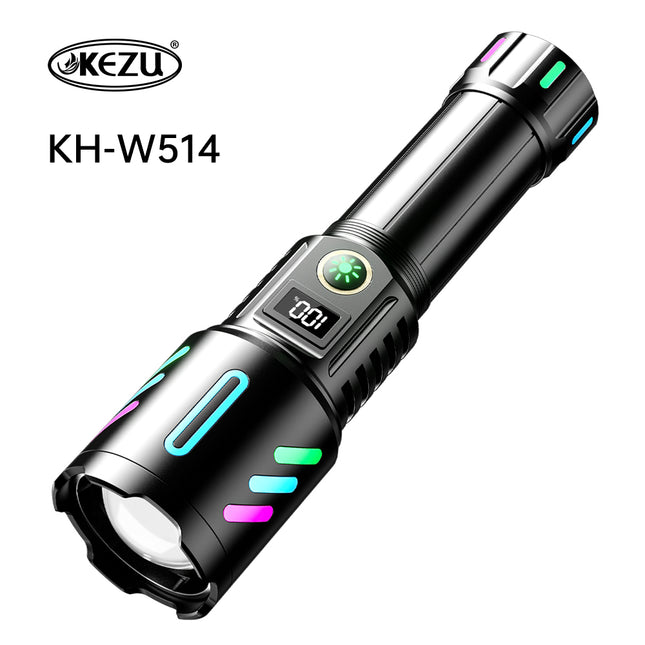 Kezu Aluminum Alloy Strong Light Flashlight , Power Display , Night Fluorescent Strip ( KH - W514 )