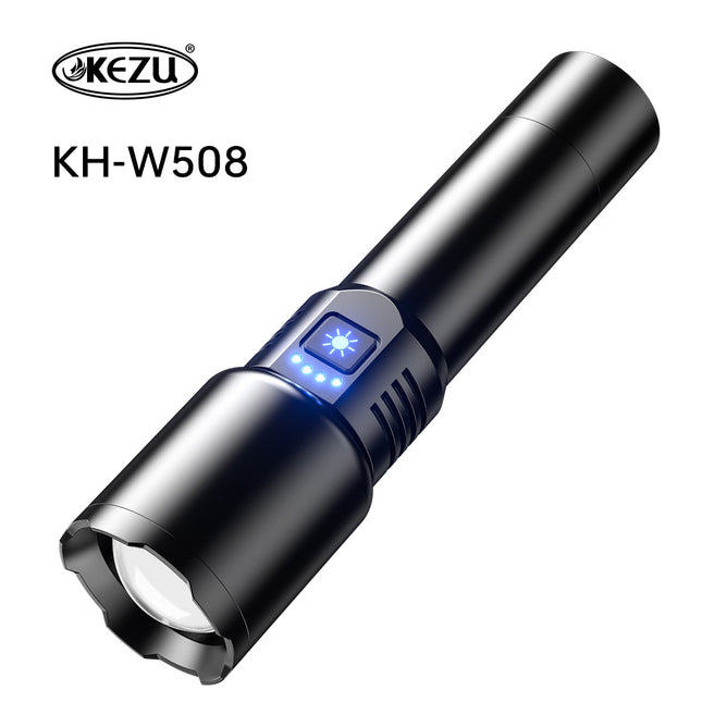Kezu Aluminum Alloy Strong Light Flashlight , White Laser Wick ,Battery Indicator , Night Fluorescent Strip ( KH - W508 )