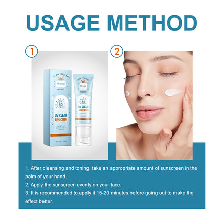Hoygi UV Clear Sun Sunscreen, Summer Outdoor Anti-Exposure UV Moisturizes Skin Evenly Bright And Not Greasy
