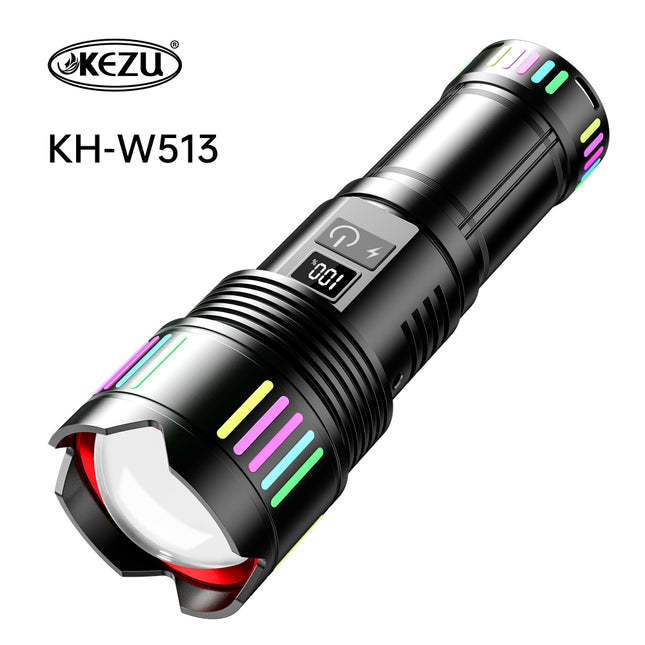 Kezu Aluminum Alloy Strong Light Flashlight Power Display, Night Fluorescent Strip ( KH - W513)