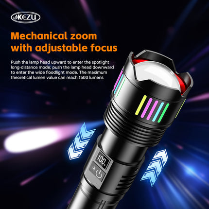 Kezu Aluminum Alloy Strong Light Flashlight Power Display, Night Fluorescent Strip ( KH - W513)