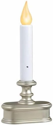 FPC1221P Battery Operated LED Dusk to Dawn Window Candle Polycarbonate, with Realistic Amber Flame, Pewter