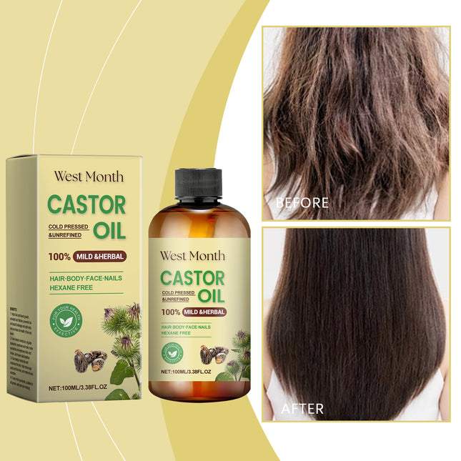 West&Month Hair Care Castor Oil, Nourishing Hair, Eyelashes And Eyebrows Multi-In-One Care Oil