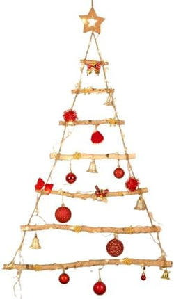 GWHOLE Wall Hanging Christmas Tree, Christmas Tree Ladder with Star Topper for Hanging Xmas Decoration Ornaments Photos