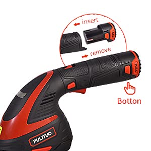 PULITUO 12V Cordless Handheld Grass Shear and Shrub Trimmer, 2-in-1 Hedge Trimmer That Comes with 2 PCS 2.0Ah Li-Ion Batteries and a Fast Charger Included.