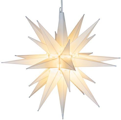 Elf Logic 21" Large Warm White LED Moravian Star - Hanging Outdoor Christmas Light - Use as Holiday Decoration, Porch Light, 3D Fixture, Advent Star, Wedding & Ballroom Venue Decor - Assembly Required