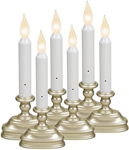 FPC1320P-6 Battery Operated LED Window Candle with Hot Spot Technology and Dusk to Dawn Sensor and Choice of White of Amber Flame, Pewter/Silver, Pack of 6