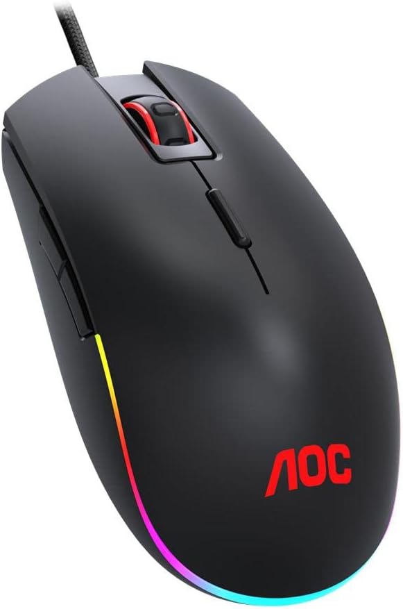 AOC Gaming RGB Gaming Mouse, NVIDIA Reflex Analyzer Compatible, Low Input Lag, OMRON (L&R) Switches, 5000 DPI, Customizable Buttons and On-The-Fly DPI Change, Light FX RGB, GM500