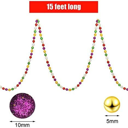 Hicarer 15 Feet Christmas Multi-Color Beaded Garland Christmas Tree Garland Plastic Beads Pearl Bead Garland Red Green Gold Glitter Beaded Garland for Christmas Tree Ornament (Classic Colors,1 Piece)