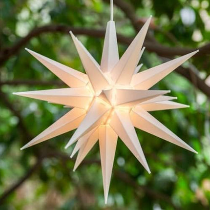 Elf Logic 21" Large Warm White LED Moravian Star - Hanging Outdoor Christmas Light - Use as Holiday Decoration, Porch Light, 3D Fixture, Advent Star, Wedding & Ballroom Venue Decor - Assembly Required
