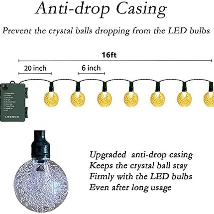 Battery Operated Globe String Lights, Crystal Globe String Lights 16ft 30 LED 8 Modes Waterproof String Lights with Timer for Backyard Garden Balcony Pergola Wedding Party Decor(Warm White)