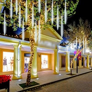 JJGoo Christmas Lights Meteor Shower Rain Lights, 10 Tube 12 inch 240 LEDs Icicle Lights Outdoor Raindrop Lights for Xmas Halloween Wedding Party Tree Holiday Decoration, White