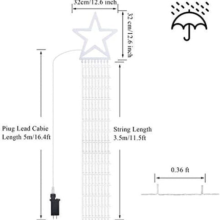 Outdoor Christmas Decoration Star String Lights,320 LED 16.4ft Christmas Lights Waterfall Tree Lights with 13" Topper Star,Plug-in Hanging Fairy Lights for Xmas Year Holiday Party