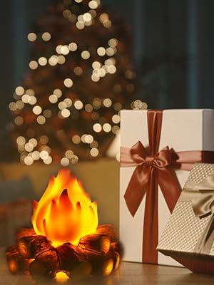 Bestview Artificial Fake Campfire Night Light, 3D LED Fake Fire Pit Firewood Lamp with Realistic Log Flameless Candle Battery Operated, Halloween Christmas Campfire Party Decorations