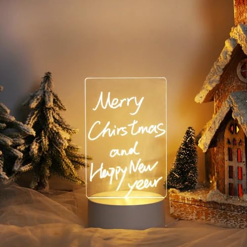 TEESTA 3D Acrylic Message Note Board LED Night Holiday Light Decorative Lamp Creative Keeps Notes Drawing Table Lamp for Home Decor Bedroom Gift Office Decoration Erasable Board(Round)