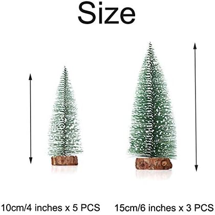 Mini Christmas Tree Snow Frost Sisal Trees Desktop Mini Pine Tree Bottle Brush Trees for Christmas Party Home Decoration(8 Pcs 2 Size: 10/15cm Height)