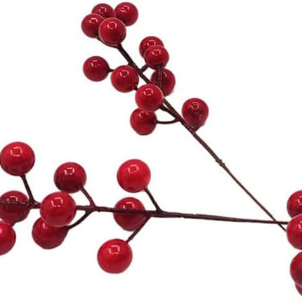 40pcs Red Berry Stems for Christmas Tree Decoration Artificial Holly, Easy to Bend, Durable - Large Red Berries Stems for Festive Decorations