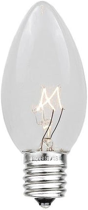Novelty Lights Christmas Replacement Bulbs - Outdoor Individual Bulbs For Events, Holiday Parties, Patios, And More - C7/E12 Candelabra Base, 5 Watt Lights (Clear, 25 Pack)
