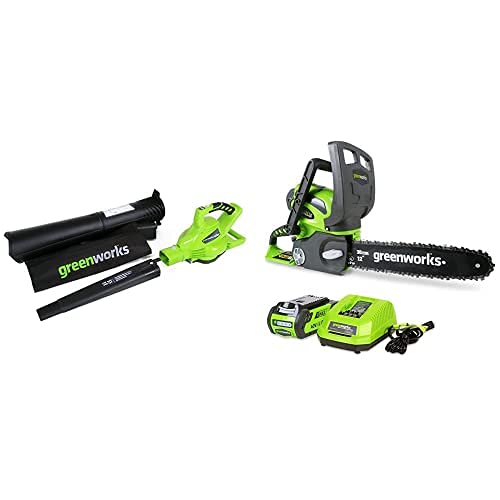 Greenworks 40V Leaf Blower and Chainsaw Combo Kit,2.0Ah Battery and Charger Included