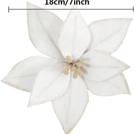 10pieces Christmas Flower for Tree 7'' Christmas Poinsettia Flowers Artificial Christmas Party Flowers Ornament for Xmas Tree Wreath Garland Wedding Holiday Party Decoration (White)
