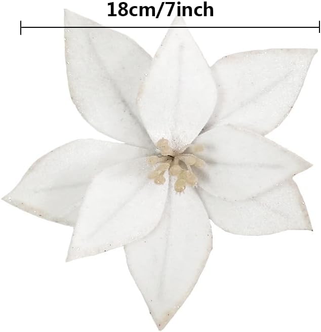 10pieces Christmas Flower for Tree 7'' Christmas Poinsettia Flowers Artificial Christmas Party Flowers Ornament for Xmas Tree Wreath Garland Wedding Holiday Party Decoration (White)