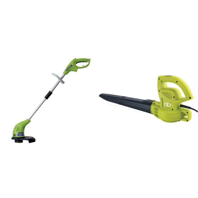 Greenworks 4 Amp 13" Corded Electric String Trimmer & Sun Joe SBJ597E 6-Amp 155 Mph Electric Leaf Blower