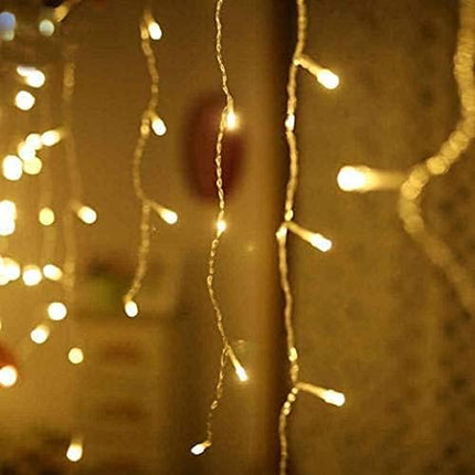 Dopheuor Icicle Fairy Lights 400LED 32.8ft 75Drops 8 Modes Waterproof String Lights for Outdoor Eaves Curtain Christmas Trees Party Decor(Warm White)