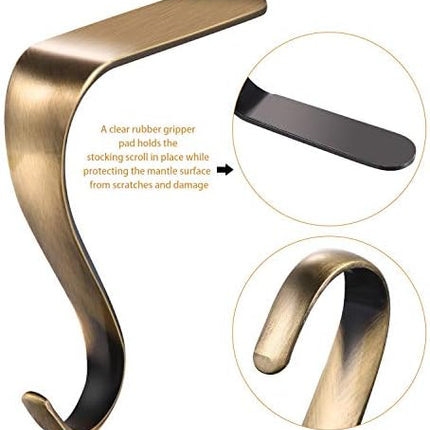 Boao 4 Pcs Christmas Stocking Holders Metal Mantel Stockings Hangers Classic Shelf Heavy Duty Stocking Garland Hangers for Counter Tables Window Fireplace Xmas Party Decoration (Bronze)