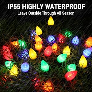 C7 Bulb Christmas String Lights - 50 LED 31Ft Vintage Multicolor String Lights with Timing Function, Extendable, 8 Modes Lighting for Outside Eave Roofline Xmas Home Christmas Tree Decoration