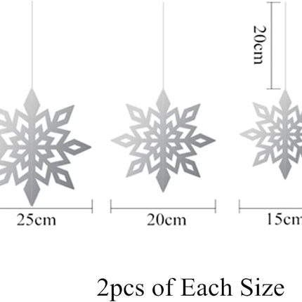 Christmas Hanging Snowflake Decorations 3D Hollow-Carved Glittery Ornaments Set of 6pcs with Different Sizes for Christmas Winter Wonderland Year Party Home Decor (Laser)
