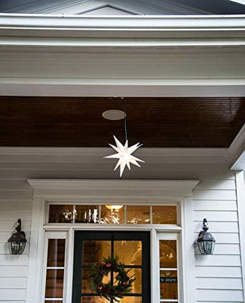 Elf Logic Large 12” Easy Assembly Warm White LED Moravian Star - Hanging Outdoor Christmas Light - Use as Holiday Decoration, Porch Light, 3D Fixture, Advent Star, Wedding & Ballroom Venue Decor