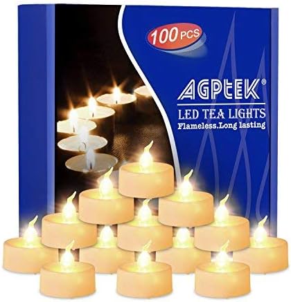 AGPTEK 100 PCS Flickering Battery Operated Fake Electric LED Tealight Warm White Flameless Candles for Christmas Outdoor Halloween Wedding Decoration, 3.6cm
