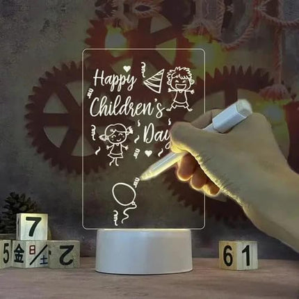 TEESTA 3D Acrylic Message Note Board LED Night Holiday Light Decorative Lamp Creative Keeps Notes Drawing Table Lamp for Home Decor Bedroom Gift Office Decoration Erasable Board(Round)