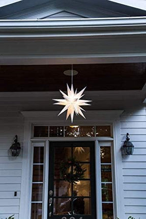 Elf Logic 21" Large Warm White LED Moravian Star - Hanging Outdoor Christmas Light - Use as Holiday Decoration, Porch Light, 3D Fixture, Advent Star, Wedding & Ballroom Venue Decor - Assembly Required