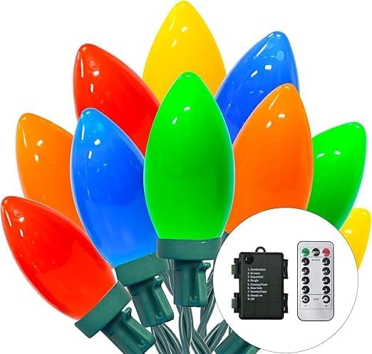 27.5FT C9 LED Christmas Lights Outdoor Battery Operated Lights with 8 Mode Remote Control, 50 Twinkle Big Christmas Lights for Colored Christmas Tree Lights & Christmas Home Yard Lawn Decorations