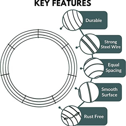 Pack of 5 Wire Wreath Frame (14 Inch) with 25 Twist Ties – Round Metal Wreath Form for Crafts & Floral Decorations on Weddings Christmas Home Party Celebrations, Dark Green