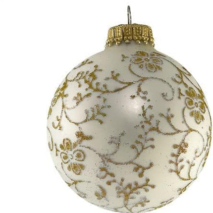 Glass Christmas Tree Ornaments - 67mm/2.625" [4 Pieces] Decorated Balls from Christmas by Krebs Seamless Hanging Holiday Decor (Classic Antique Velvet with Gold Glitterlace)