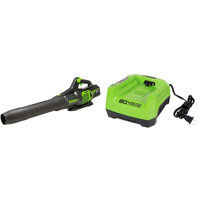 Greenworks Pro 80V (170 MPH / 730 CFM) Brushless Cordless Axial Blower, Tool Only BL80L02 & Greenworks PRO 80V Rapid Charger (Genuine Greenworks Charger)