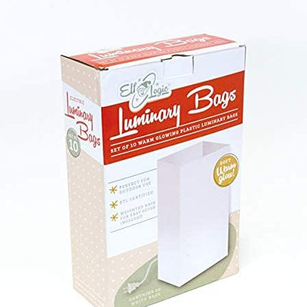 Elf Logic - Set of 10 Electric Luminary Bags (Incandescent Lights) - Plug in and Weatherproof Vellum Luminary Pathway Lighting - Reusable Luminary Bags - Perfect Outdoor Luminary Lights