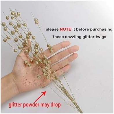 KAHAUL 1PC Artificial Foam Flowers Christmas Berries Golden Glitter Sparkle DIY Decor Home Tables Wedding Bouquet, Wreath, Garland, Crafting Accessory (Sliver)
