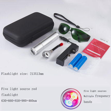 E-commerce Red Light Flashlight with Five Light Sources, Nose and Ear Canal Relief, Light Guide Rod, LED Infrared Lamp, Battery