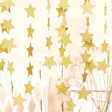 3-Pack,Gold Star Garland, Golden Christmas Galaxy Banner, Twinkle Twinkle Little Star Garland Christmas Garland, Christmas Decor, Gold Baby Shower (4 inch in Diameter,13 Feet)