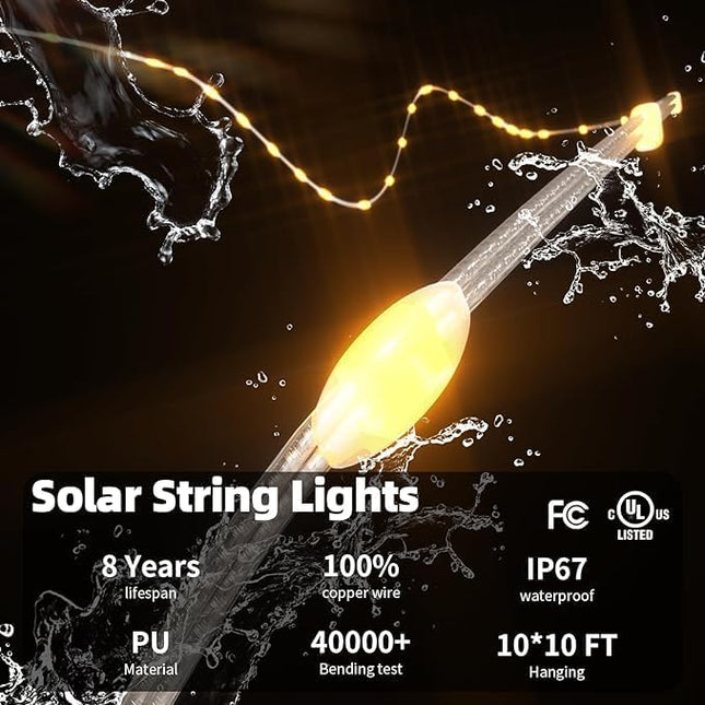 XZAI Christmas Icicle Lights, Solar Curtain Lights, 300 LED Outdoor Waterfall String Lights with USB Rechargeable, IP67 Waterproof, with Remote, 8 Modes, Timer, Fairy Lights Curtain