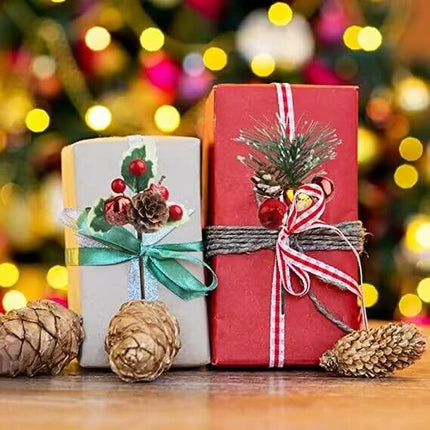 24 Pcs Artificial Christmas Pine Picks Christmas Berries Artificial Stem with Pinecones Apples Bells Christmas Flower Picks for Christmas Tree Wreath Arrangement Winter Holiday Decor