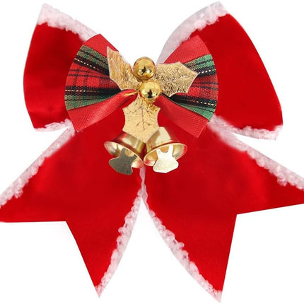 12pcs 3.15inch Christmas Bows Decorations Red Velvet Wreaths Bows with Bells Small Christmas Tree Topper Bows for Wedding Party Farmhouse Decoration Ornaments(B)