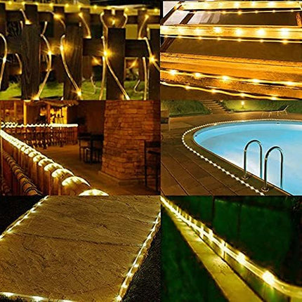 Solar Rope Lights, 66 Feet 200 LED Solar String Lights Outdoor Waterproof 8 Modes Solar Fairy Lights Tube Lights Garden Christmas Lights Decorative for Pool Patio Party Wedding Christmas Warm White